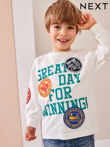 White Badges 100% Cotton Long Sleeve Varsity T-Shirt (3mths-7yrs) (631608) | 31 QAR - 37 QAR