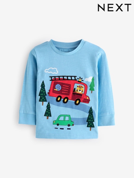 Blue Fire Engine Long Sleeve Transport T-Shirt (3mths-7yrs) (631696) | 24 QAR - 31 QAR
