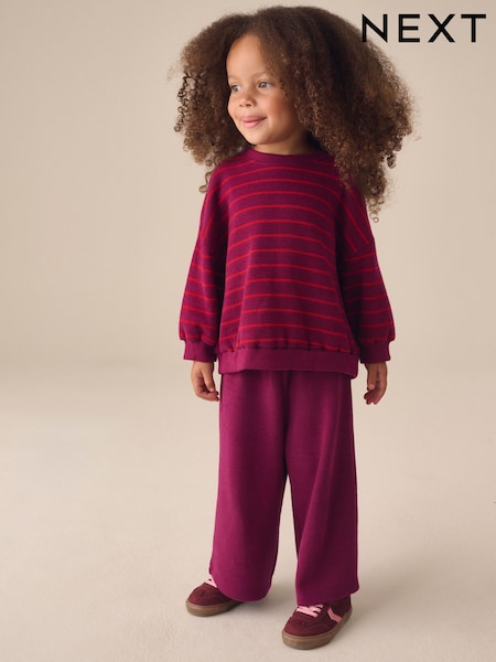 Burgunder Rød - Long Sleeve Top And Wide Leg Trousers Set (3mths-7yrs)