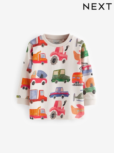 Neutral Watercolour Long Sleeve Transport T-Shirt (3mths-7yrs) (631811) | AED23 - AED30