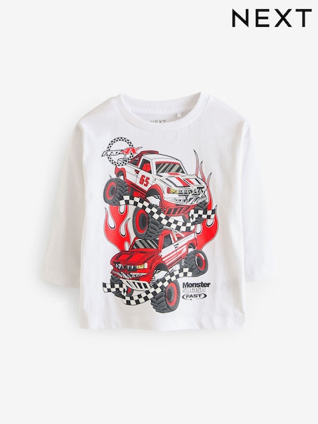 White 100% Cotton Long Sleeve Transport T-Shirt (3mths-7yrs) (631862) | 28 QAR - 34 QAR
