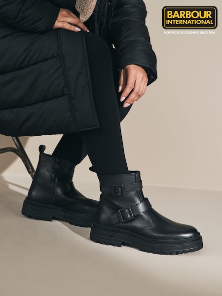 Barbour® International Tasmin Double Buckle Ankle Black Boots (632044) | €61
