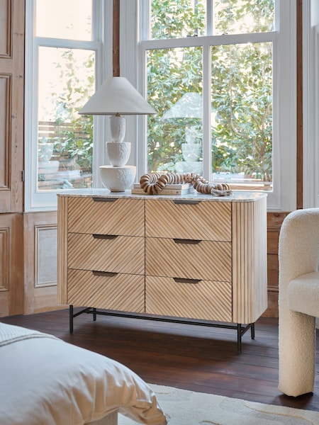 Natural Valencia Marble and Mango Wood 6 Drawer Chest of Drawers (632052) | €725