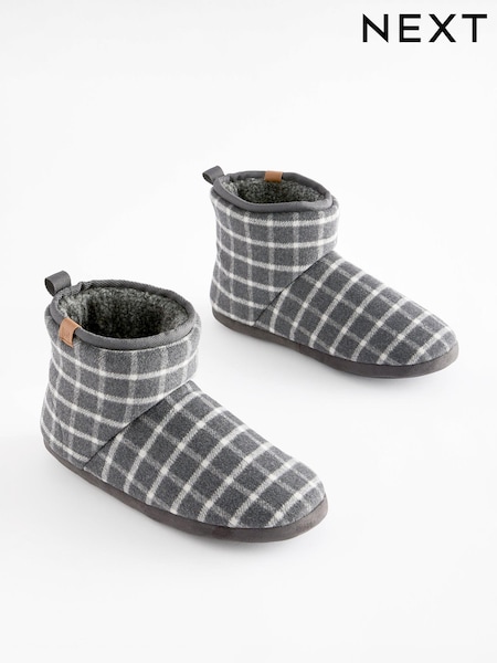 Grey Check Borg Lined Boot Slippers (632055) | €13.50