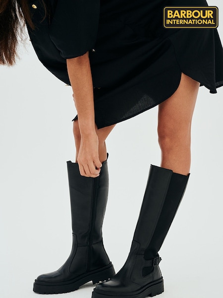 Barbour® International Alicia Tall Knee High Leather Chelsea Black Boots (632124) | 467 QAR