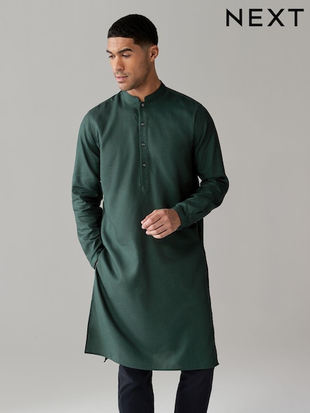 Dark Green Regular Fit Signature Cotton Kurta (632159) | €22