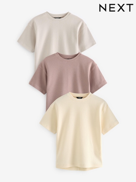Ecru/Stone/Mauve 100% Cotton Short Sleeve Textured T-Shirts 3 Pack (3-16yrs) (632184) | €10 - €13