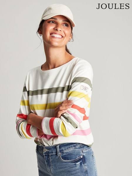 Joules Harbour Stripe Long Sleeve White Jersey Top (632298) | €18.50