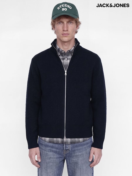 כחול  - Regular Jack & Jones Funnel Neck Knitted Zip Cardigan