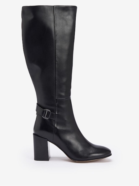 Barbour® Black Saskia Leather Block Heel Tall Boots (632691) | 736 QAR