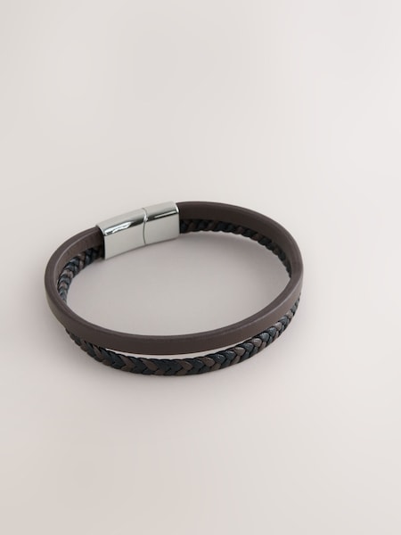 Brown - Regular Dck Mens Brown Genuine Leather Bracelet