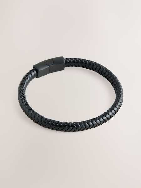 Black - Regular Dck Mens Black Genuine Leather Bracelet
