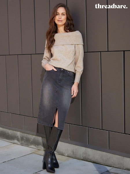 Szary - Threadbare Denim Midi Skirt (633038) | 95 zł