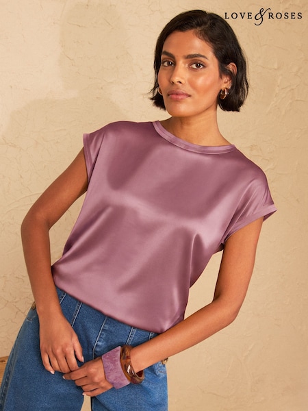Rose Pink - Love & Roses Satin Front Jersey T-shirt