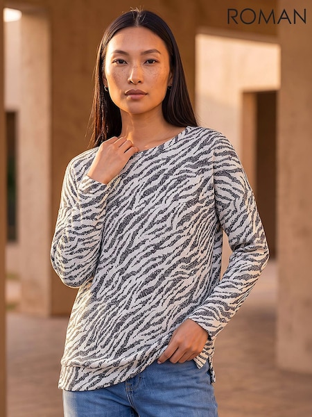 Black - Roman Animal Banded Hem Top