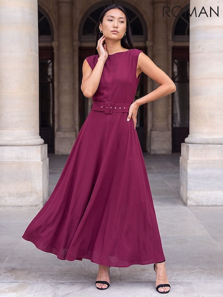 Rouge - Roman Belted Fit And Flare Dress