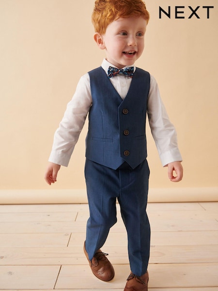 כחול  - Waistcoat, Shirt, Trousers & Bowtie Set (3mths-9yrs) (633577) | ‏180‏₪ - ‏205‏ ₪