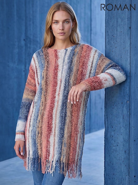 Orange - Roman Boucle Fringe Knit Jumper