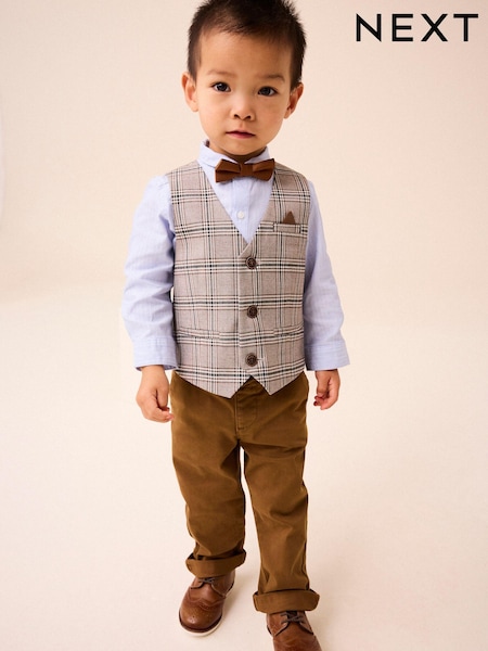 Neutraali Ruutu - Waistcoat, Shirt, Trousers & Bow Tie Set (3mths-9yrs) (633724) | €67 - €76
