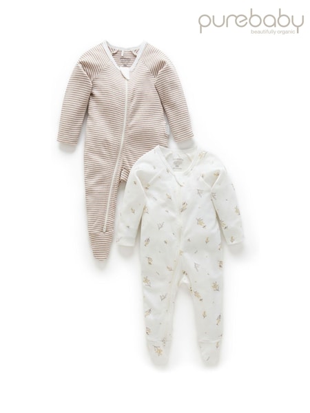 Crema - Purebaby 100% Cotton Zip Baby Sleepsuits 2 Pack (633847) | 40 €