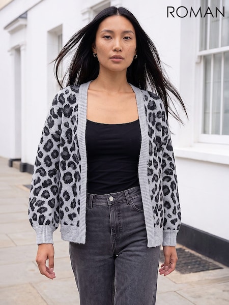 Gris - Cárdigan en jacquard animal de Roman