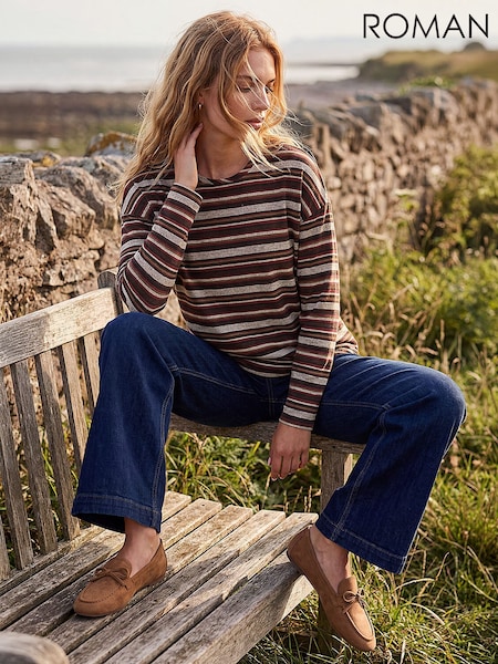 Brown - Roman Stripe Jersey Top
