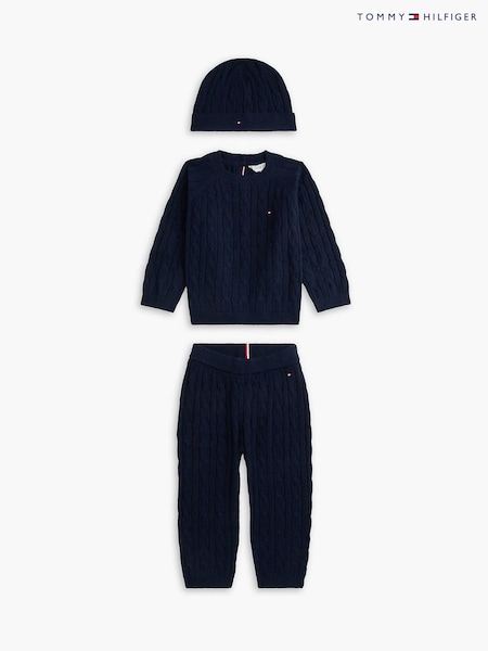Blue - Tommy Hilfiger Cable Knit Three-piece Outfit Gift Box