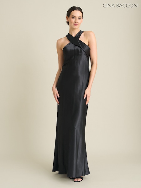 Black - Gina Bacconi Eunice Satin Maxi Dress