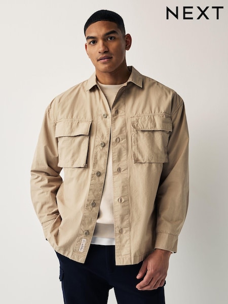 Stone 100% Cotton Ripstop Twin Pocket Shacket Overshirt (634189) | €8