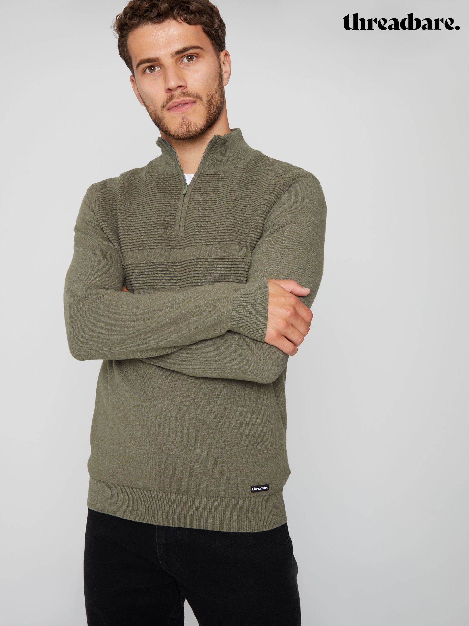 【BAON】[unisex] Gendro half zip-up collar knit Zip Neck Jumpers | Mens Casual & Sports Zip Neck Jumpers | Next