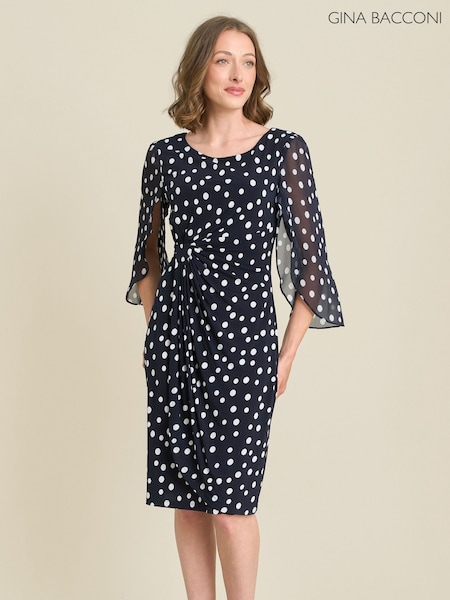 Blue - Gina Bacconi Harmony Polka Dot Print Dress