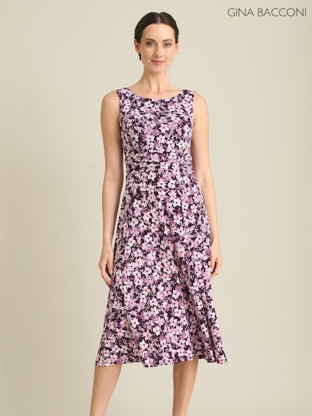 Lila - Gina Bacconi George Floral Print Midi-Kleid