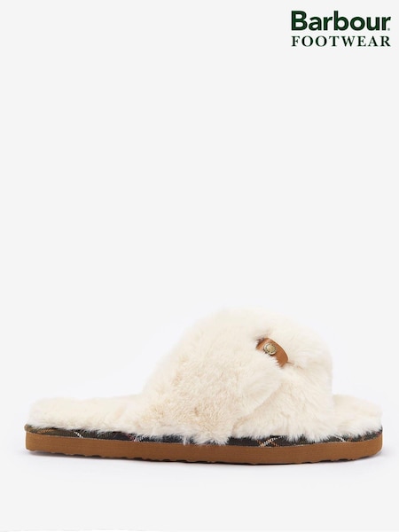 Barbour® Cream Eliza Cross Over Faux Fur Slippers (634294) | €42