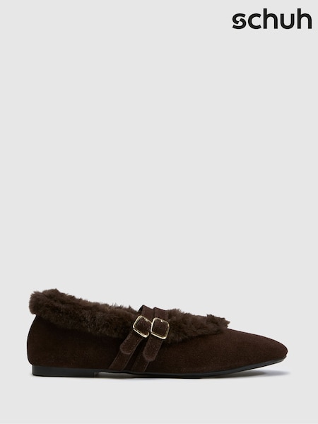 Коричневий - Schuh Leni Suede Shearling Ballet Shoes