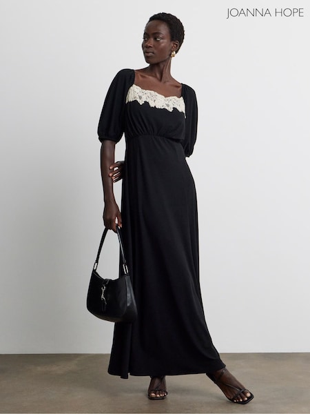 أسود - Joanna Hope Contrast Lace Jersey Crepe Midi Dress