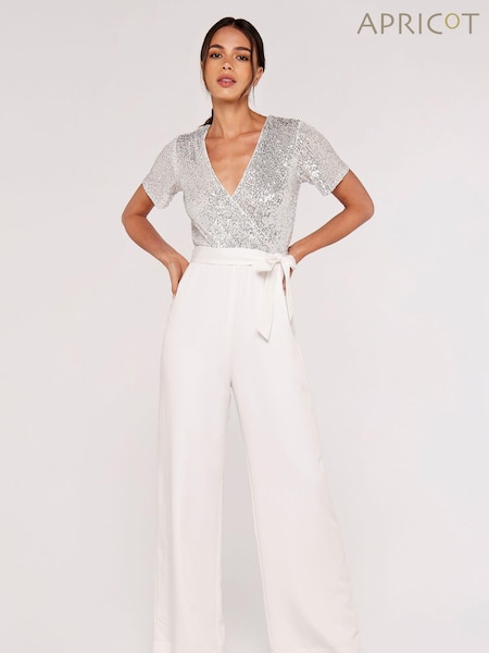 Apricot Silver & White Sequinned Wrap Palazzo Jumpsuit (635056) | €22.50