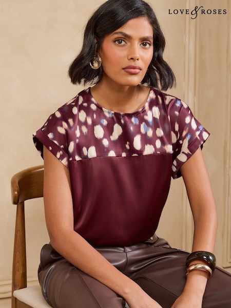 Burgundy Red - Love & Roses Satin Front Tipped T-shirt