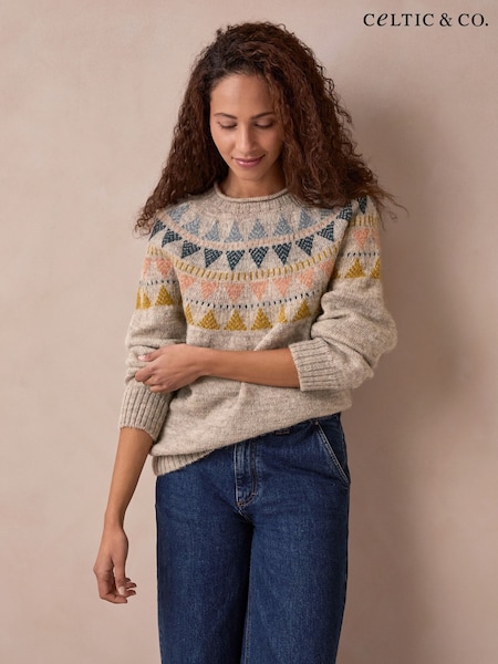 Natural - Celtic & Co. British Wool Geo Fair Isle Yoke Jumper