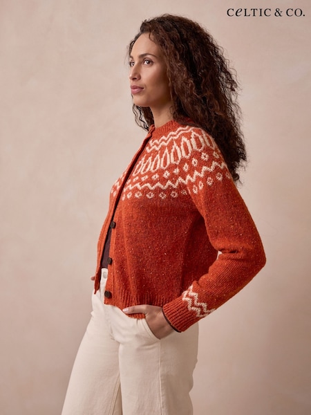 Orange - Celtic & Co. Donegal Two Tone Fair Isle Cardigan