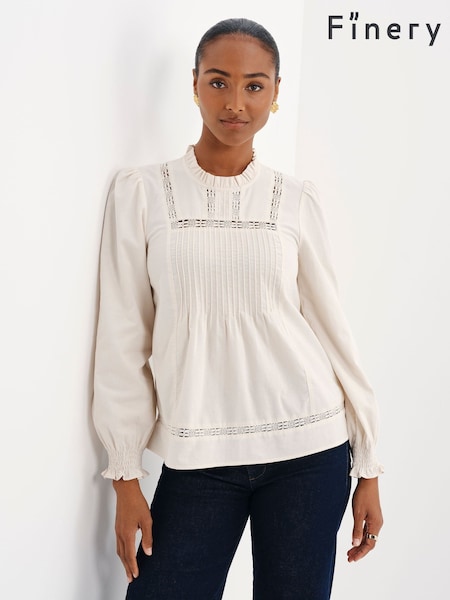 Krem - Finery Alica Corduroy Lace Detail Long Sleeve Top