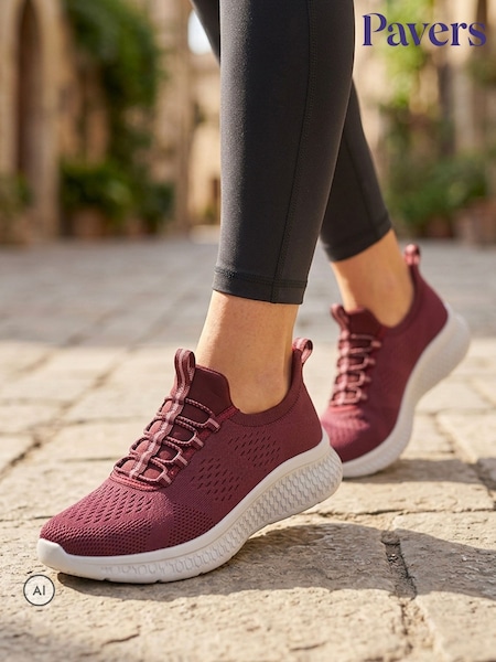 Red - Pavers Wide Fit Easy Step In Bungee Lace Trainers