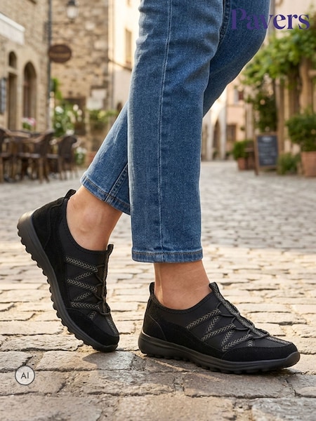 Negro - Zapatillas de piel sin cordones con plantilla de espuma viscoelástica de Pavers