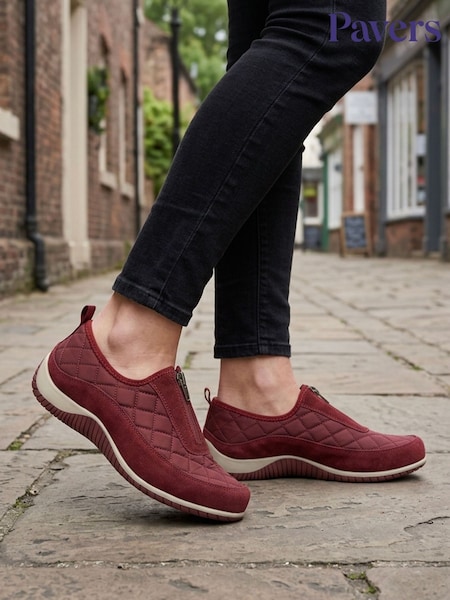 Burgundy Punainen - Pavers Wide Fit Leather Slip-on Shoes With Zip Fastening