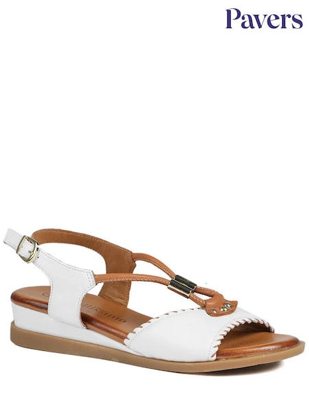 White - Pavers Leather Slingback Wedge Sandals