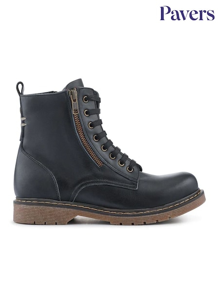 Black - Pavers Wide-fit Leather Zip-up Boots