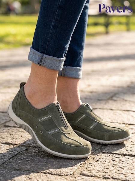 Green - Pavers Memory Foam Leather Slip On Trainers