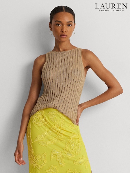 Lauren Ralph Lauren Tan Brown Galayce Rib Knit Linen Sleeveless Jumper (636030) | € 54
