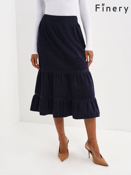 Blue - Finery Marcella Corduroy Lace Detail Midi Skirt