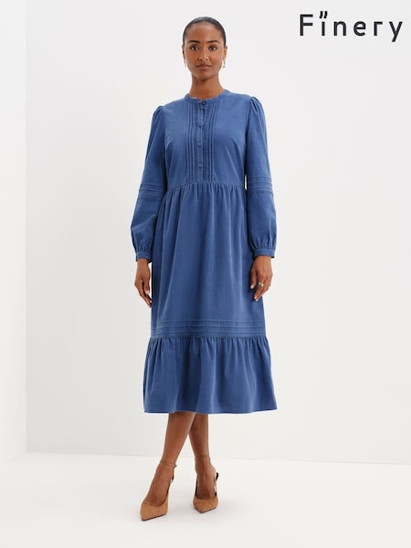 Blue - Finery Christina Corduroy Tiered Midi Dress
