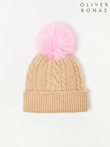rjava - Oliver Bonas Cable Pom Knitted Bobble Hat (636310) | € 18